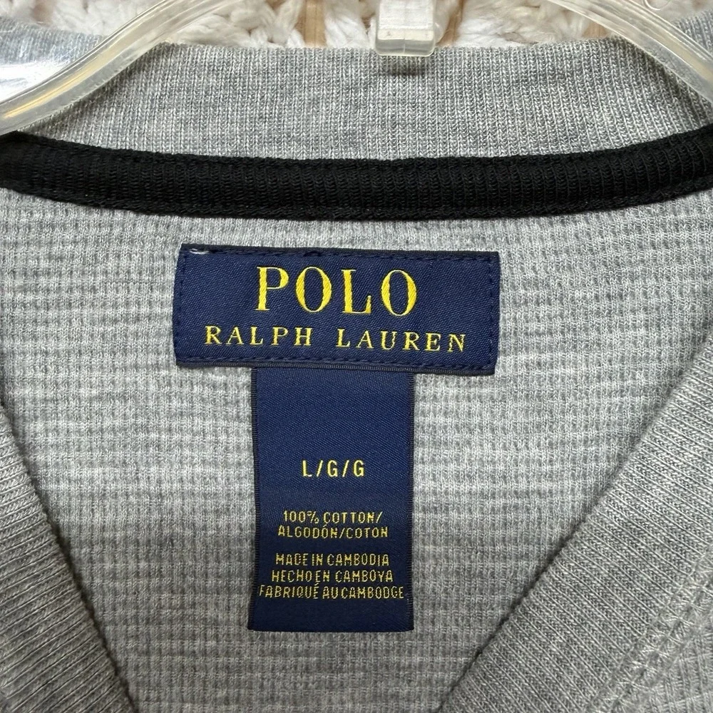 Polo Ralph Lauren Shirt Mens Sz L Gray Heather Thermal Waffle Knit 100%Cotton
